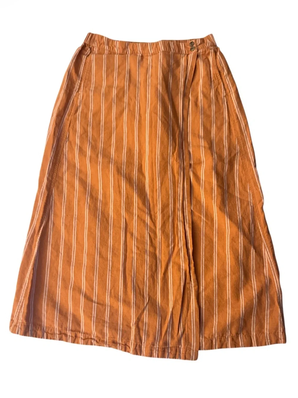 Pact Rust Orange Striped Midi Skirt Organic - Size M